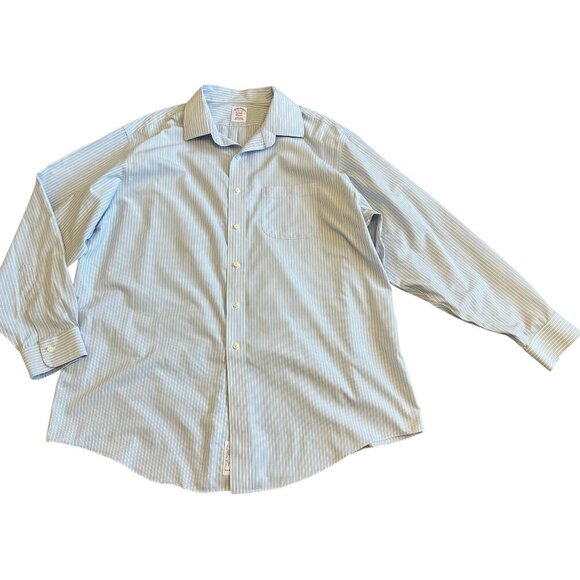 Brooks Brothers Classic Blue White Stripe Button-Down Dress Shirt Size 17.5 36 - Picture 1 of 12